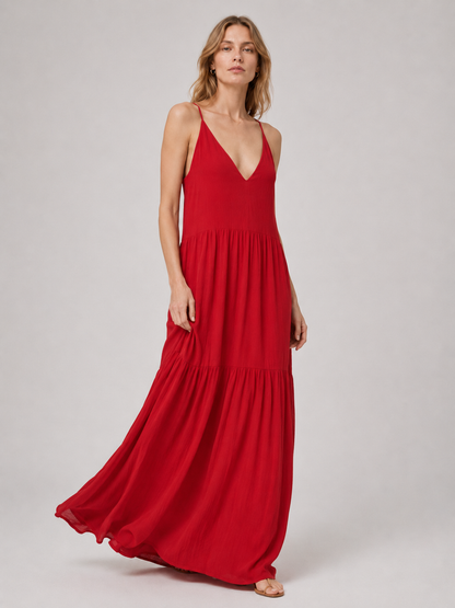 Elegant Resort Deep V-Neckline Strappy Maxi Dress