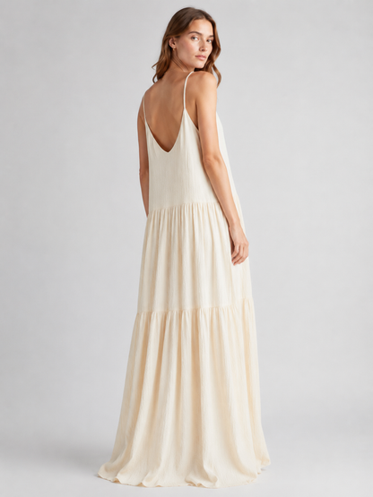 Elegant Resort Deep V-Neckline Strappy Maxi Dress