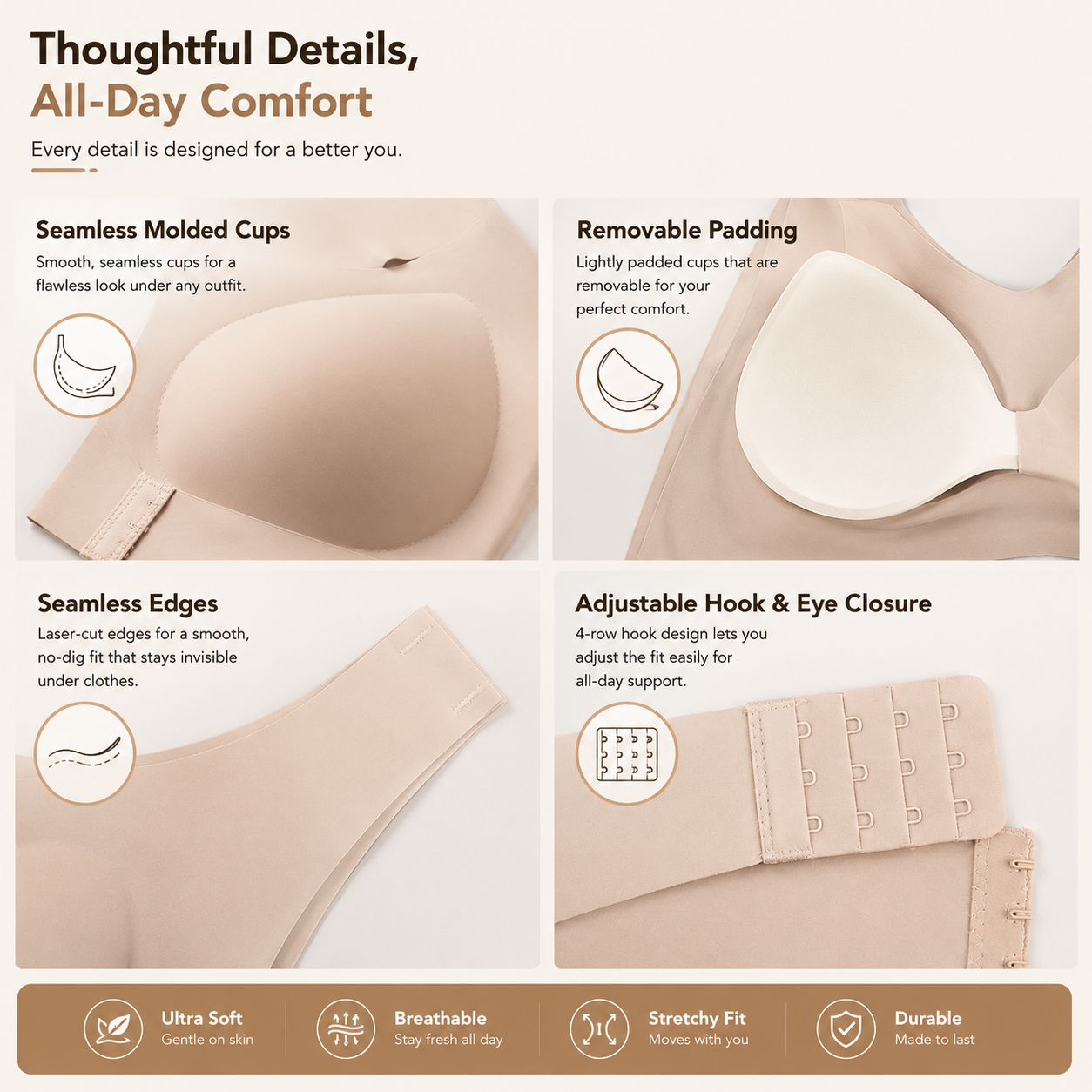 Seamless Cross-Back Support Bralette