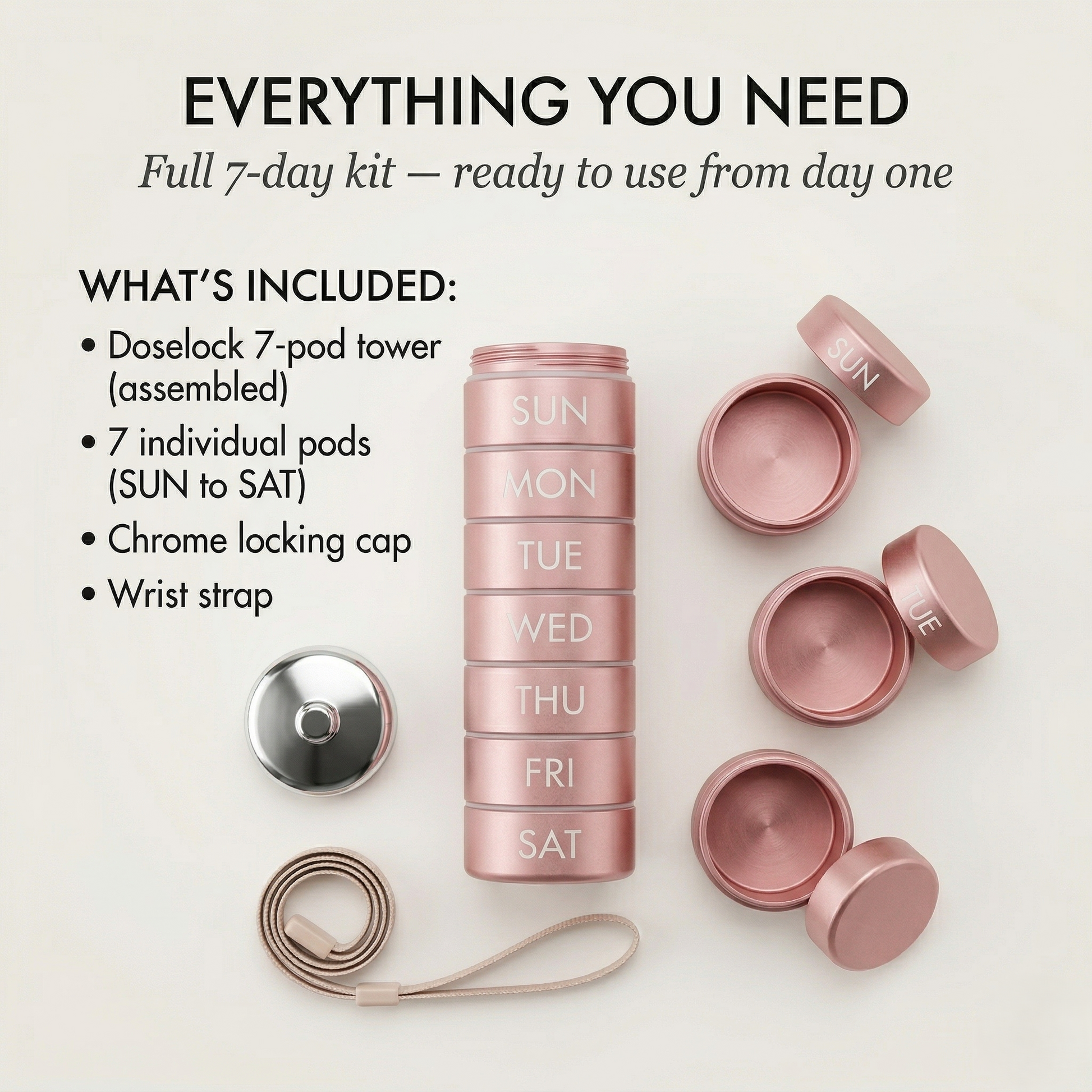 Doselock™ – Stackable Metal Weekly Pill Organizer, BPA-Free Aluminum, 7-Day Travel Pill Case + 50% OFF