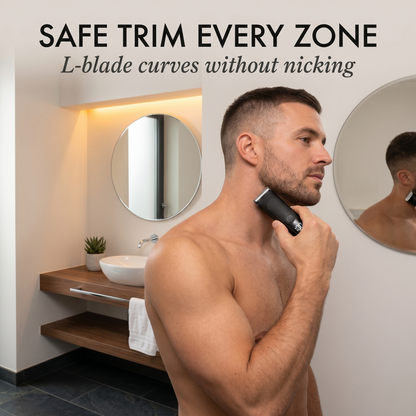 Maviglow™ – L-Shaped Safety Blade Body Trimmer for Men | LED Display | 90-Min Battery 