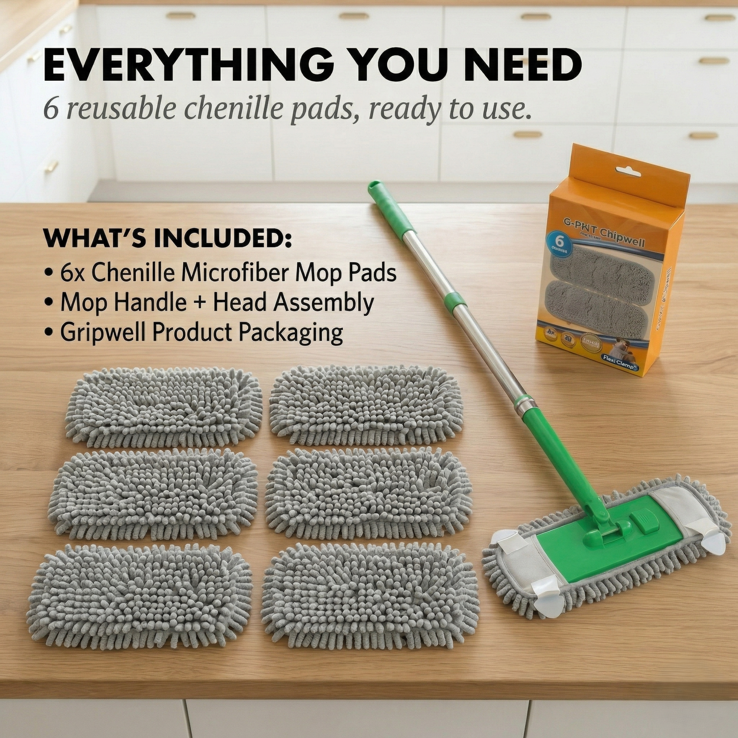 Gripwell™ – Reusable Chenille Microfiber Mop Pads for Swiffer Sweeper + Buy 2 Get 2 FREE