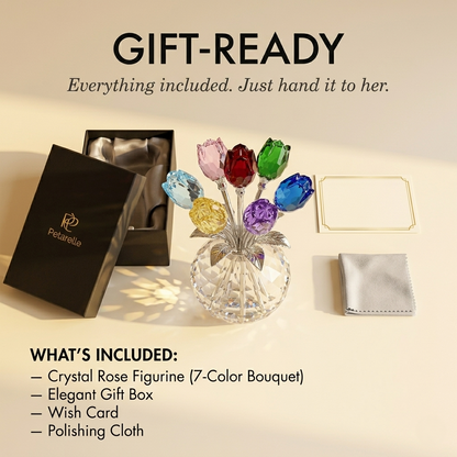 Petarelle™ – 7-Color Handmade K9 Crystal Rose Figurine with Crystal Vase + 50% OFF