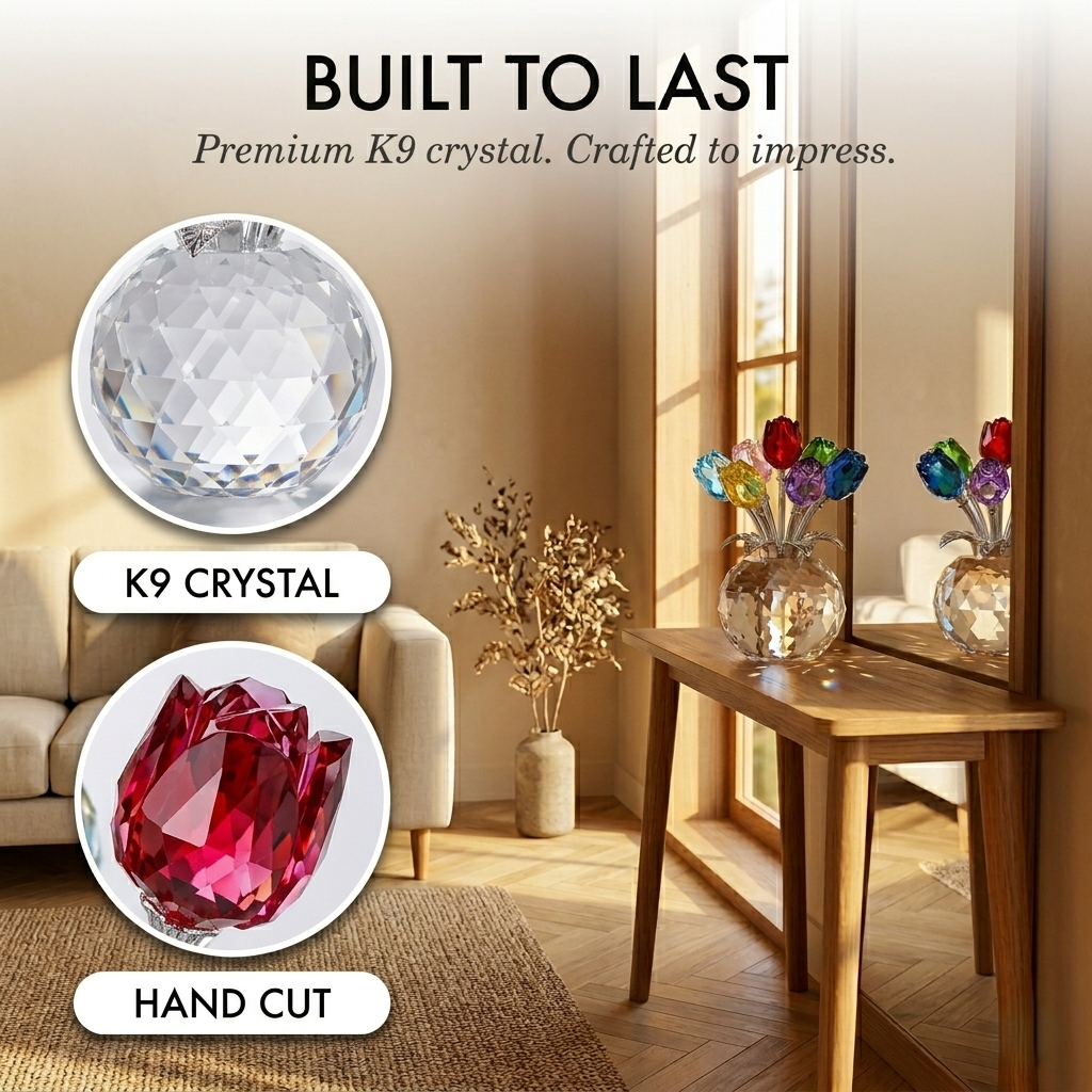 Petarelle™ – 7-Color Handmade K9 Crystal Rose Figurine with Crystal Vase + 50% OFF