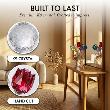 Petarelle™ – 7-Color Handmade K9 Crystal Rose Figurine with Crystal Vase + 50% OFF