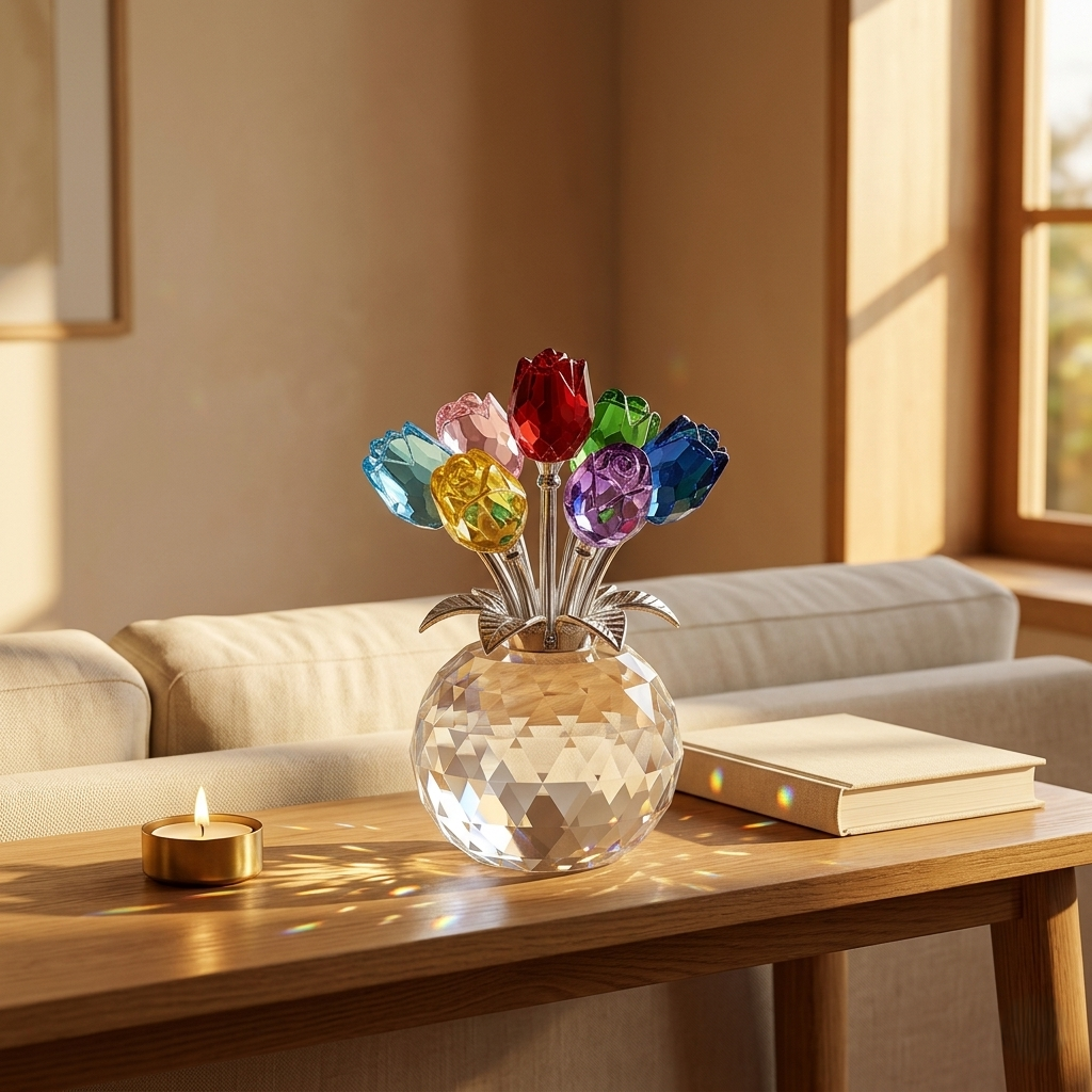 Petarelle™ – 7-Color Handmade K9 Crystal Rose Figurine with Crystal Vase + 50% OFF