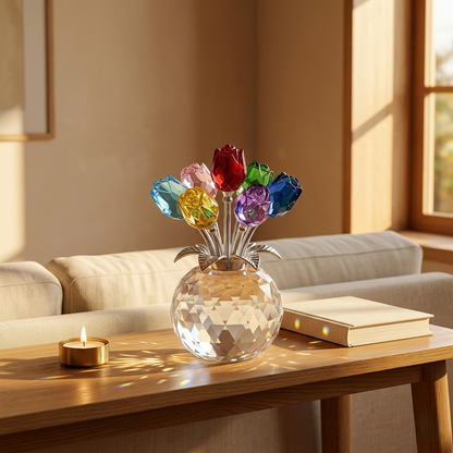 Petarelle™ – 7-Color Handmade K9 Crystal Rose Figurine with Crystal Vase + 50% OFF