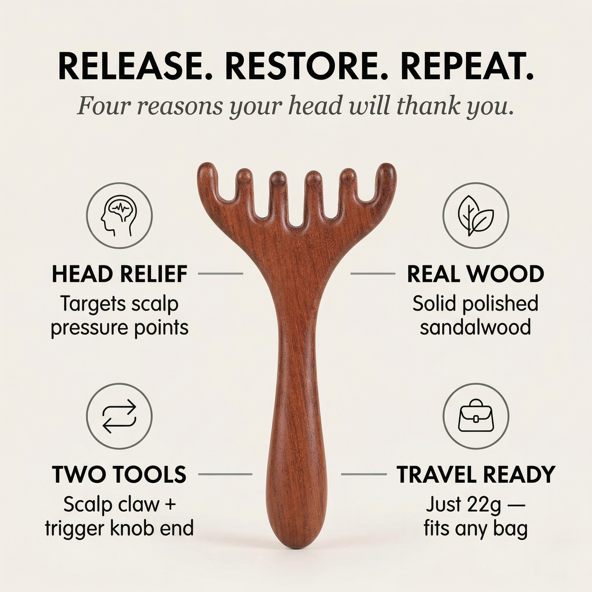 Knotwell™ – Six-Claw Wooden Scalp & Meridian Massage Tool + 50% OFF
