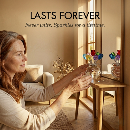 Petarelle™ – 7-Color Handmade K9 Crystal Rose Figurine with Crystal Vase + 50% OFF