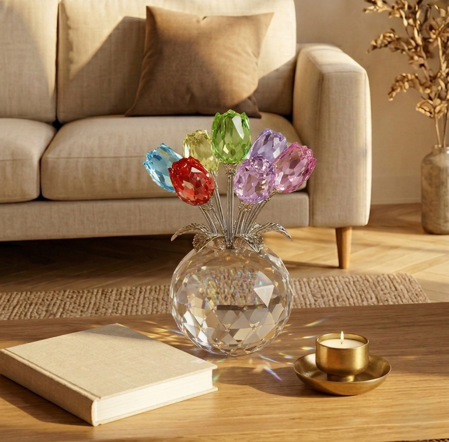 Petarelle™ – 7-Color Handmade K9 Crystal Rose Figurine with Crystal Vase + 50% OFF