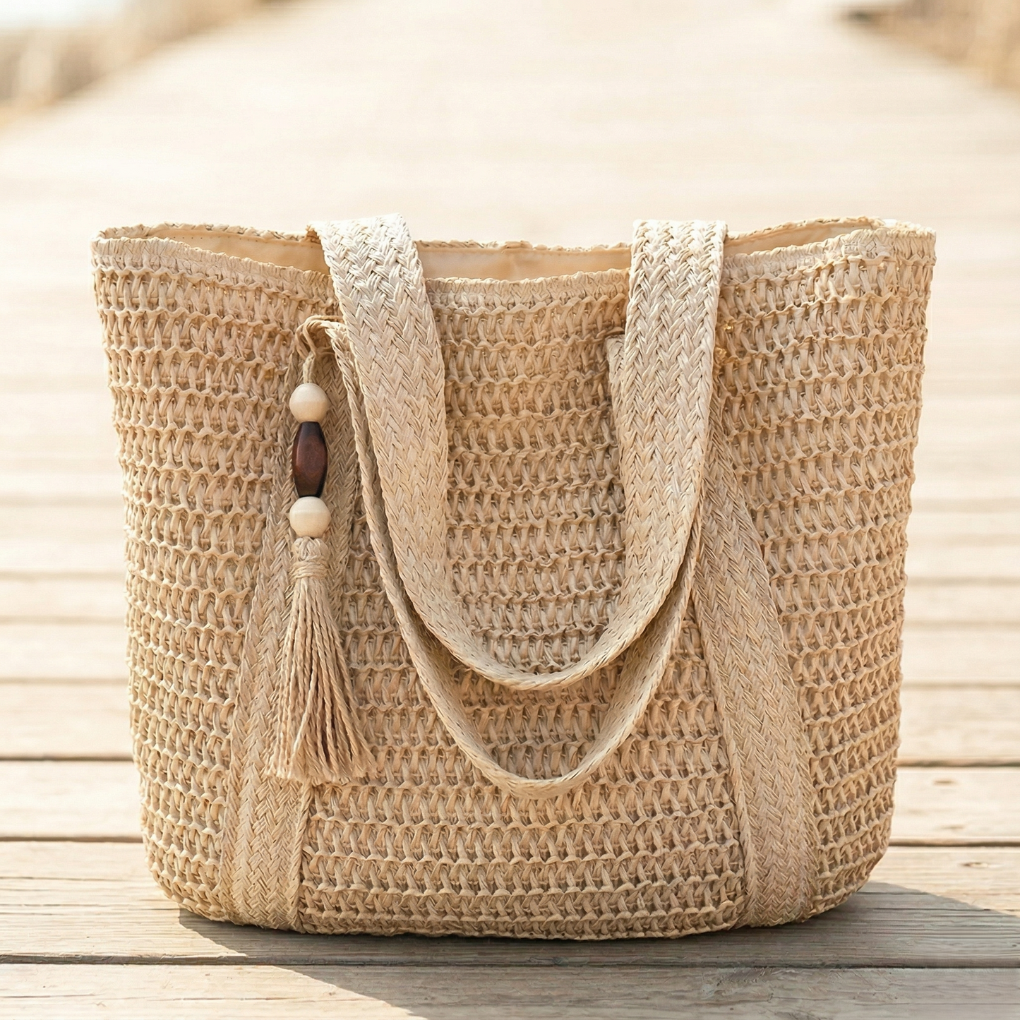 Maviglow™ – Woven Straw Tote Bag with Zipper, Tassel & Boho Style 