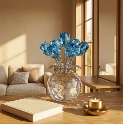 Petarelle™ – 7-Color Handmade K9 Crystal Rose Figurine with Crystal Vase + 50% OFF