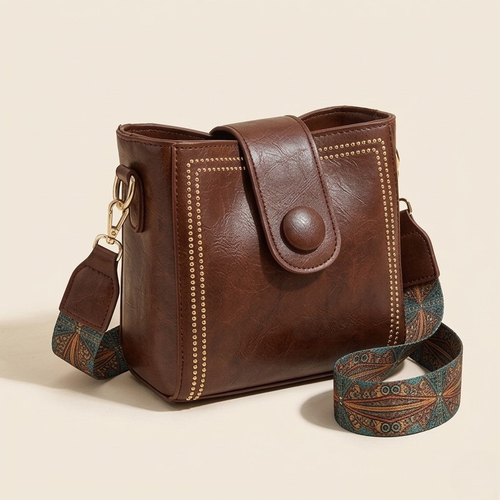 Maviglow™ – Vintage Stud Crossbody Bag with Boho Wide Strap 