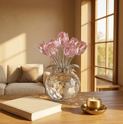 Petarelle™ – 7-Color Handmade K9 Crystal Rose Figurine with Crystal Vase + 50% OFF