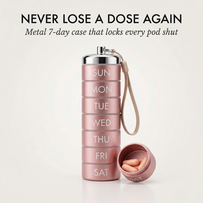 Doselock™ – Stackable Metal Weekly Pill Organizer, BPA-Free Aluminum, 7-Day Travel Pill Case + 50% OFF