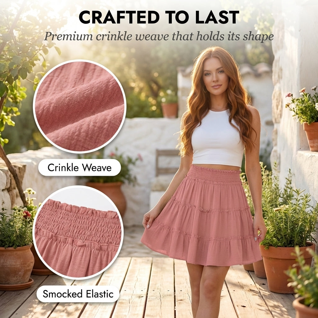 Maviglow™ – Smocked Waist Tiered Ruffle Flowy Mini Skort + 50% OFF