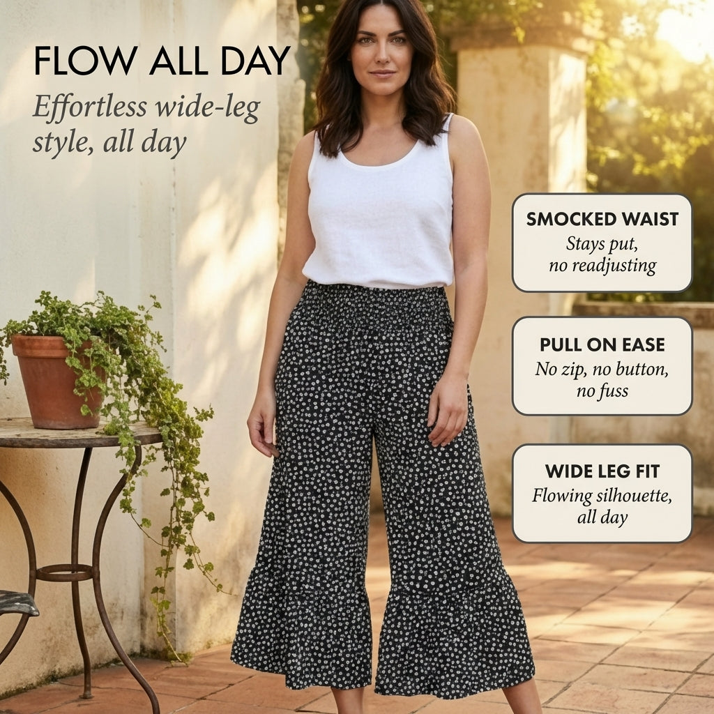 Maviglow™ – Smocked High Waist Flowy Wide Leg Pants + 50% OFF