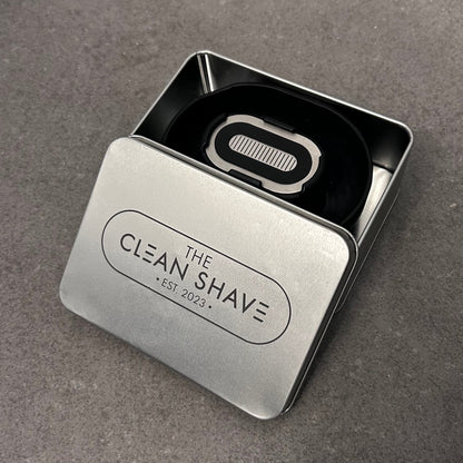 A Razor Rinser in its premium case with embossed The Clean Shave Co logo.