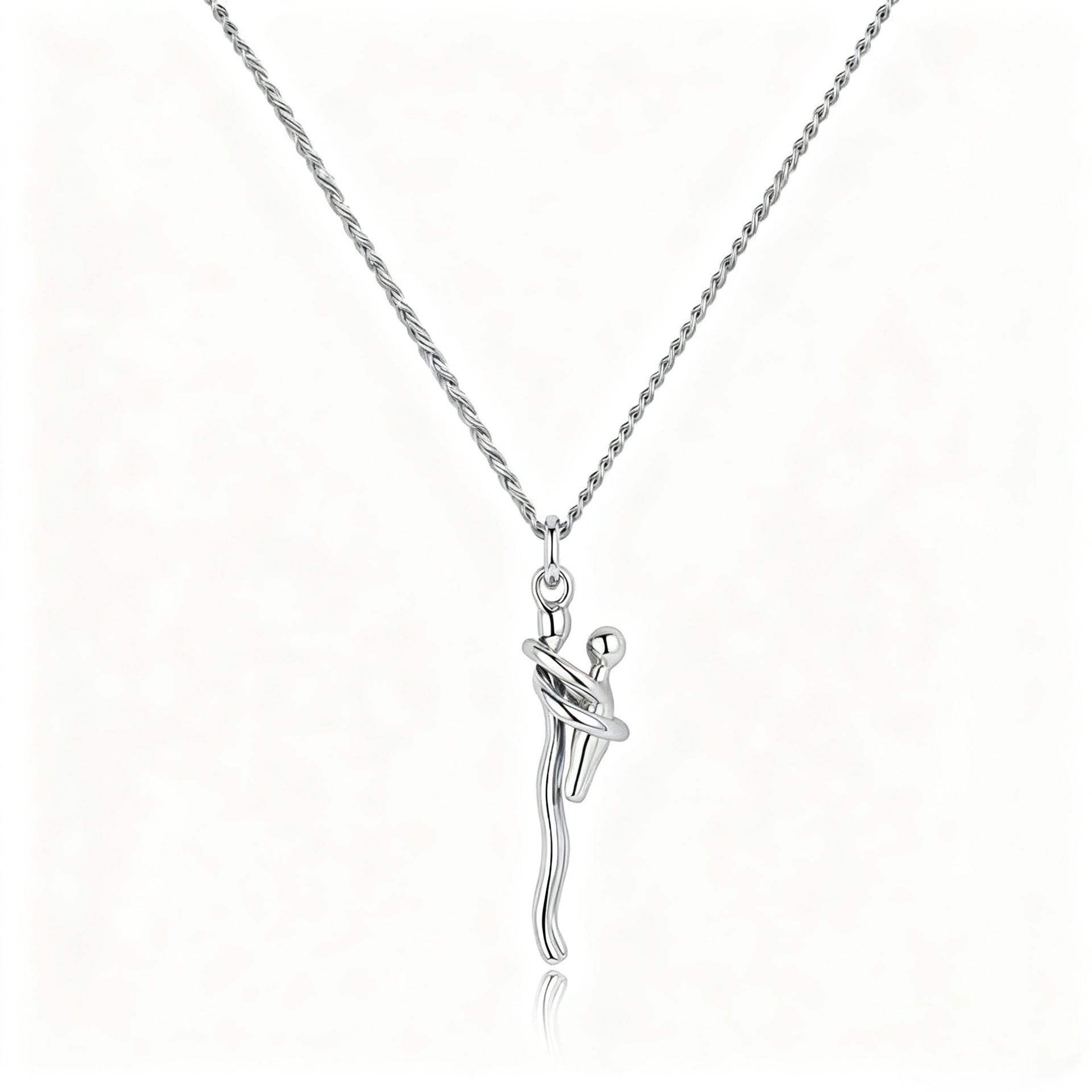 Maviglow™ – 925 Sterling Silver Mother & Child Embrace Pendant Necklace 