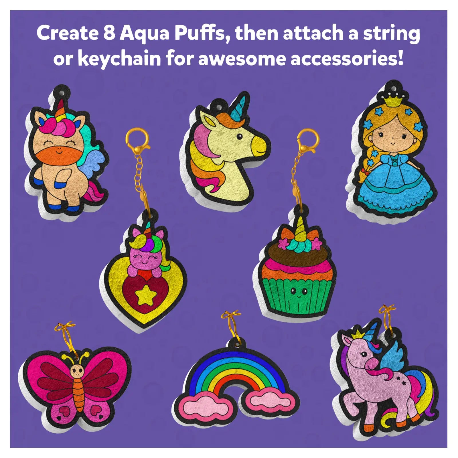 Colorful textured unicorn, rainbow, and fantasy craft charms for kids 3D art kit