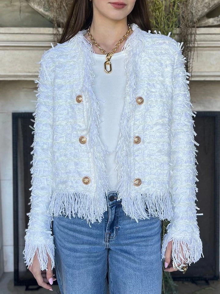 💜 Women’s Fashion Button Tassel Short Coat