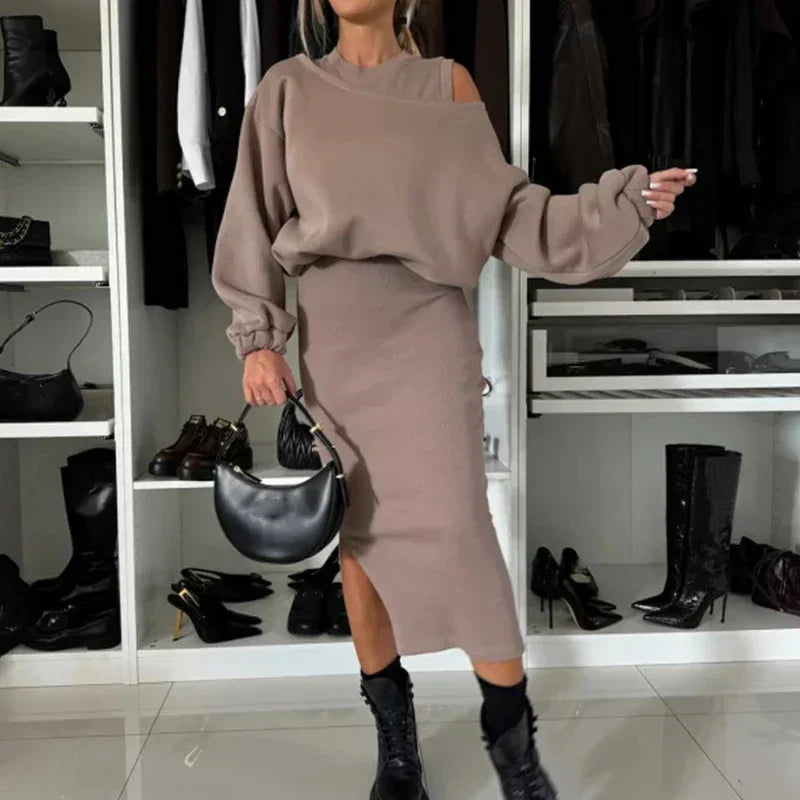 TRISHELLE - TRENDY STREET CHIC SLIT DRESS SET