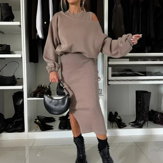 TRISHELLE - TRENDY STREET CHIC SLIT DRESS SET
