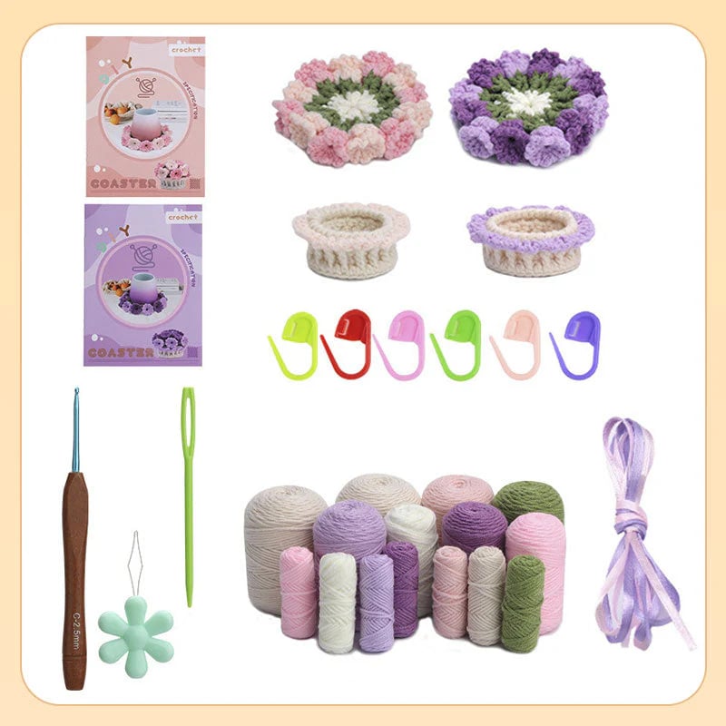 VeloraBloom™ DIY Yarn Kit – Create beautiful floral coasters that captivate and soothe your soul