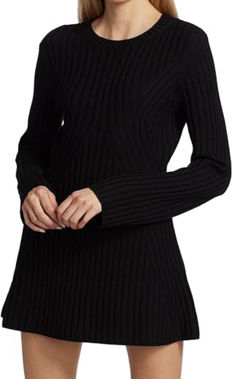 Long Sleeve Cotton & Silk Blend Rib Sweater Dress
