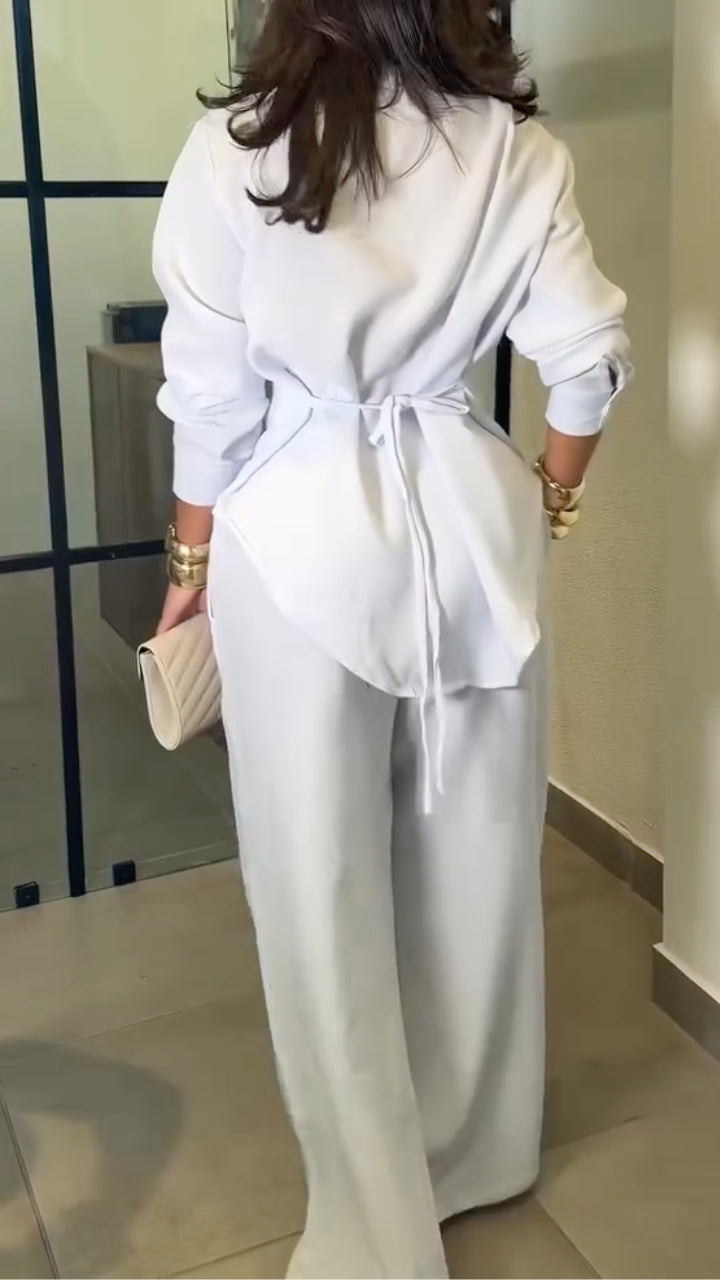 Women's Oversized Open Shirt and Pleated Wide Leg Pant Set