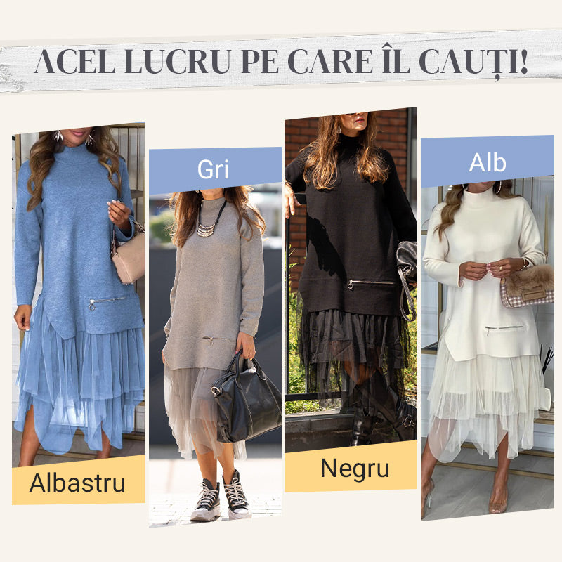 Two-Piece Set: Long Sleeve Top and Tulle Skirt for Women