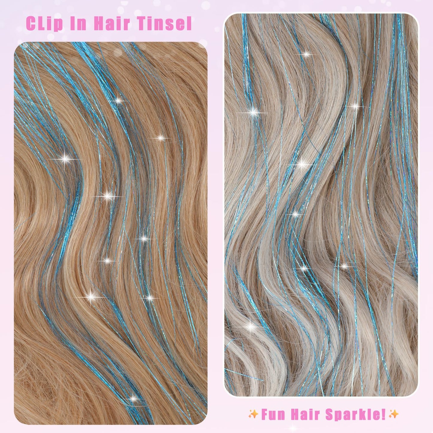 The AuraSparkle Tinsel Extensions - Clip-In Rainbow Sparkle for Instant Glamour + 50% OFF