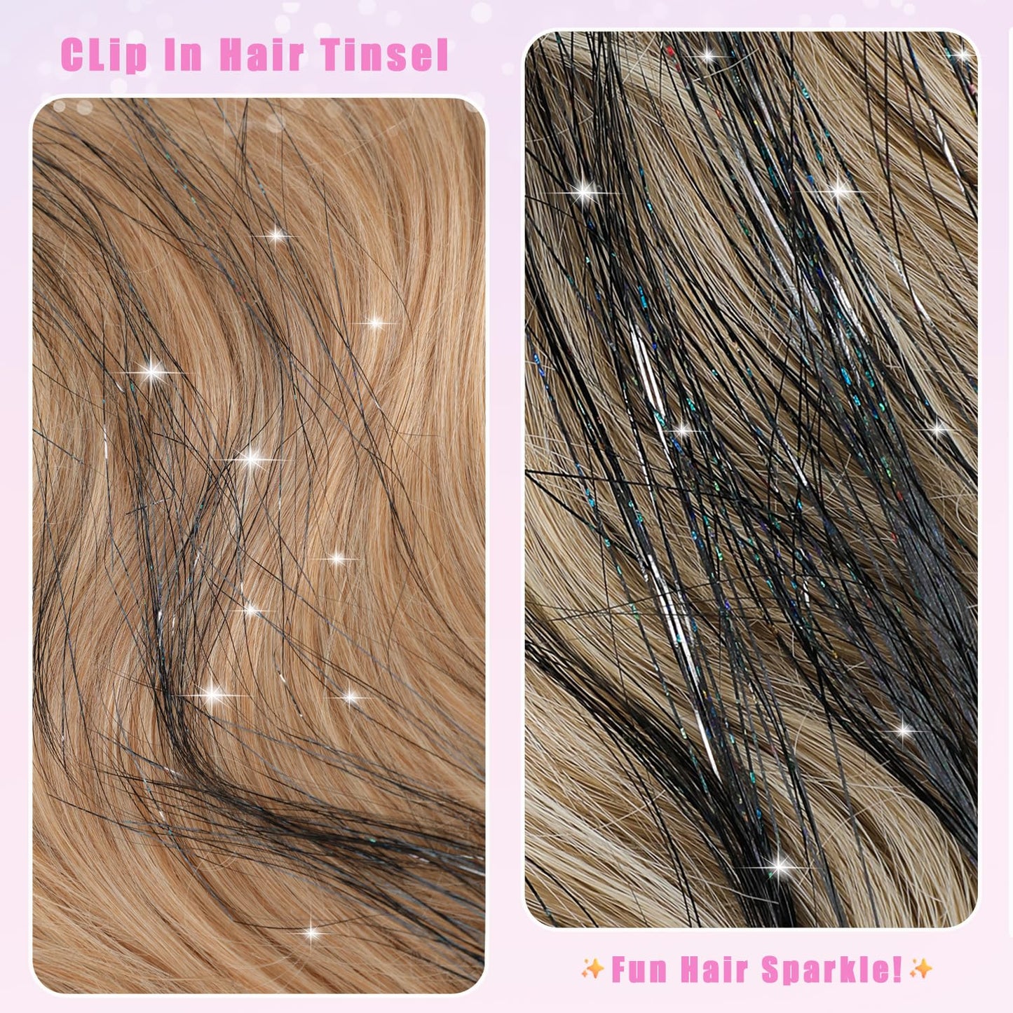 The AuraSparkle Tinsel Extensions - Clip-In Rainbow Sparkle for Instant Glamour + 50% OFF