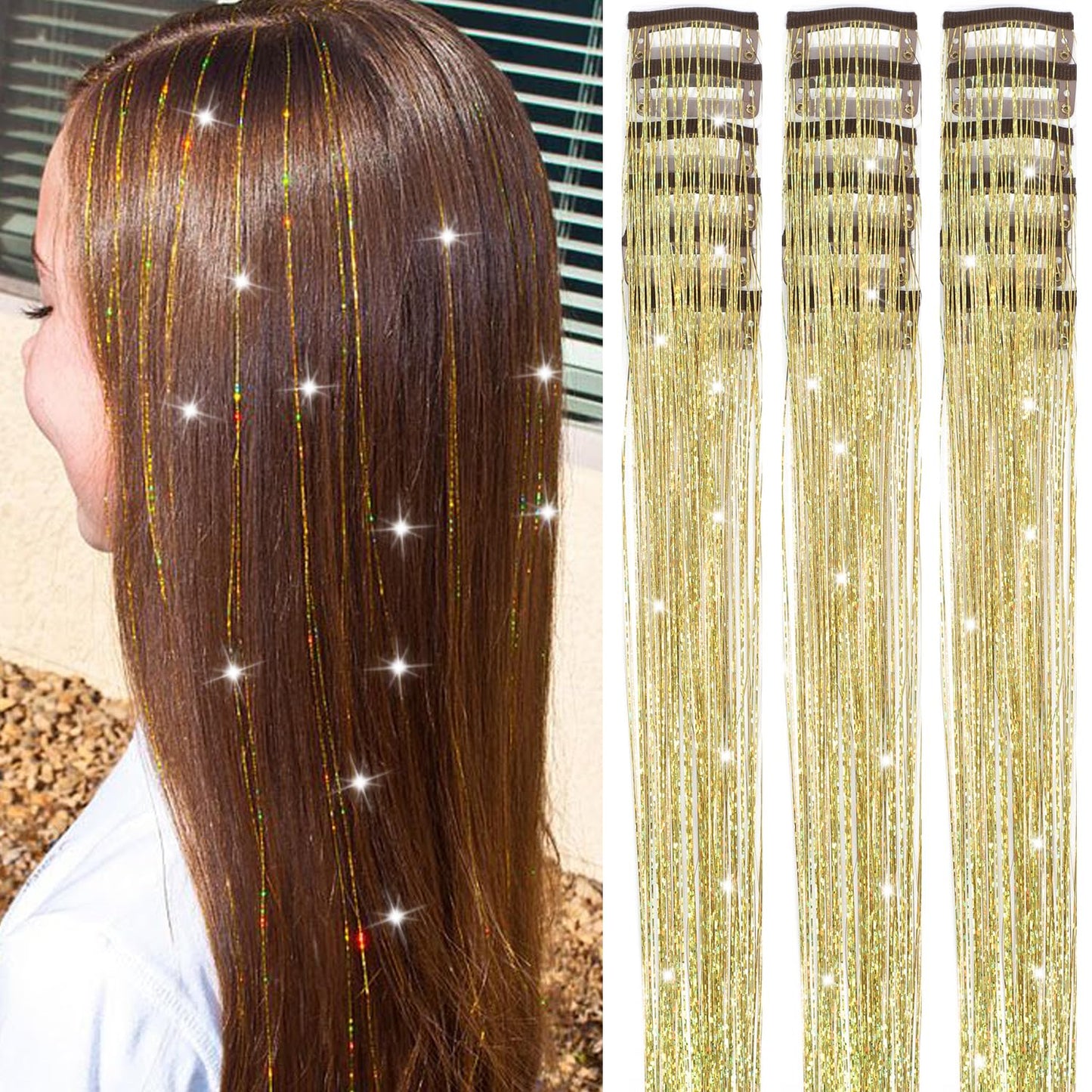The AuraSparkle Tinsel Extensions - Clip-In Rainbow Sparkle for Instant Glamour + 50% OFF