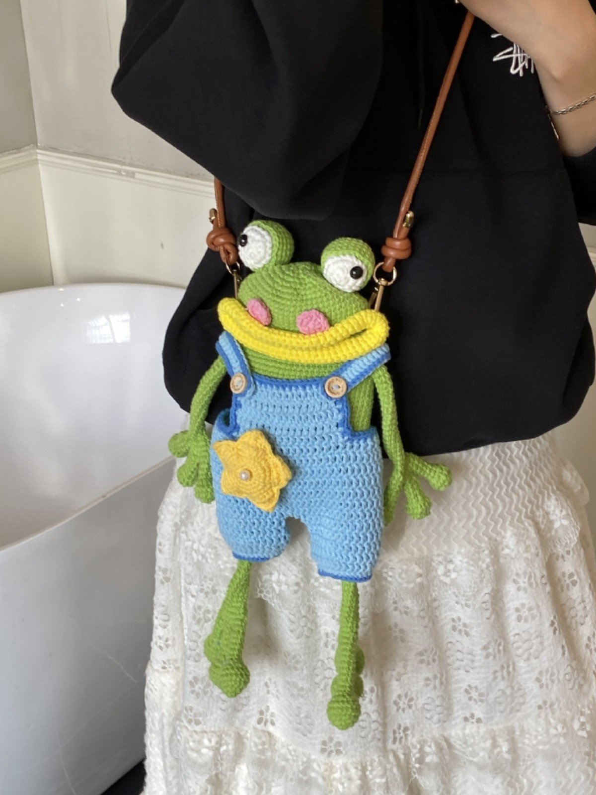 Handmade Crochet Big Mouth Frog Crossbody Bag