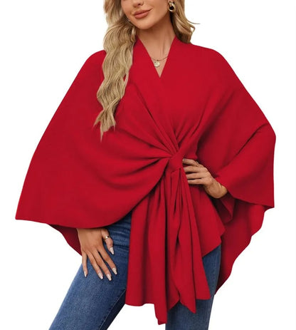 Autumn Women's Elegant Shawl Wraps Soft Open Front Poncho Sweater
