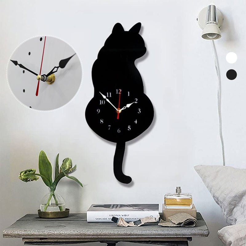 Nordic cat with wagging tail wall clock