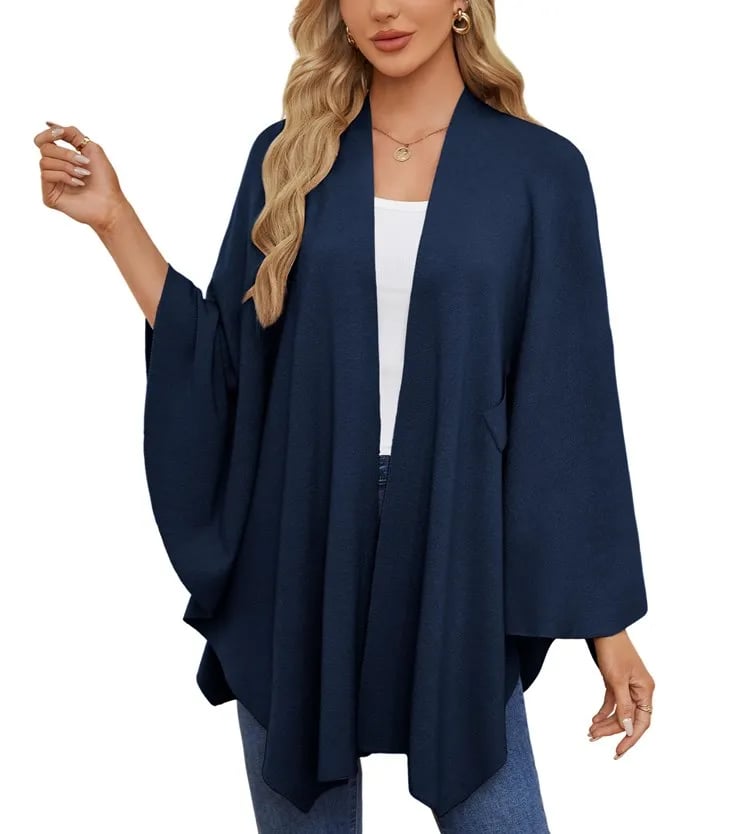 Autumn Women's Elegant Shawl Wraps Soft Open Front Poncho Sweater