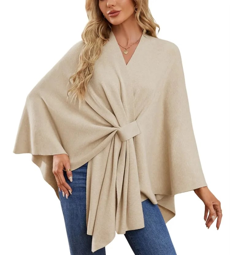 Autumn Women's Elegant Shawl Wraps Soft Open Front Poncho Sweater