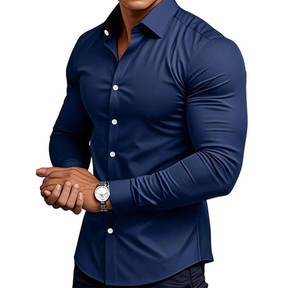 Men's Solid Color Lapel Long Sleeve Button-Down Shirts