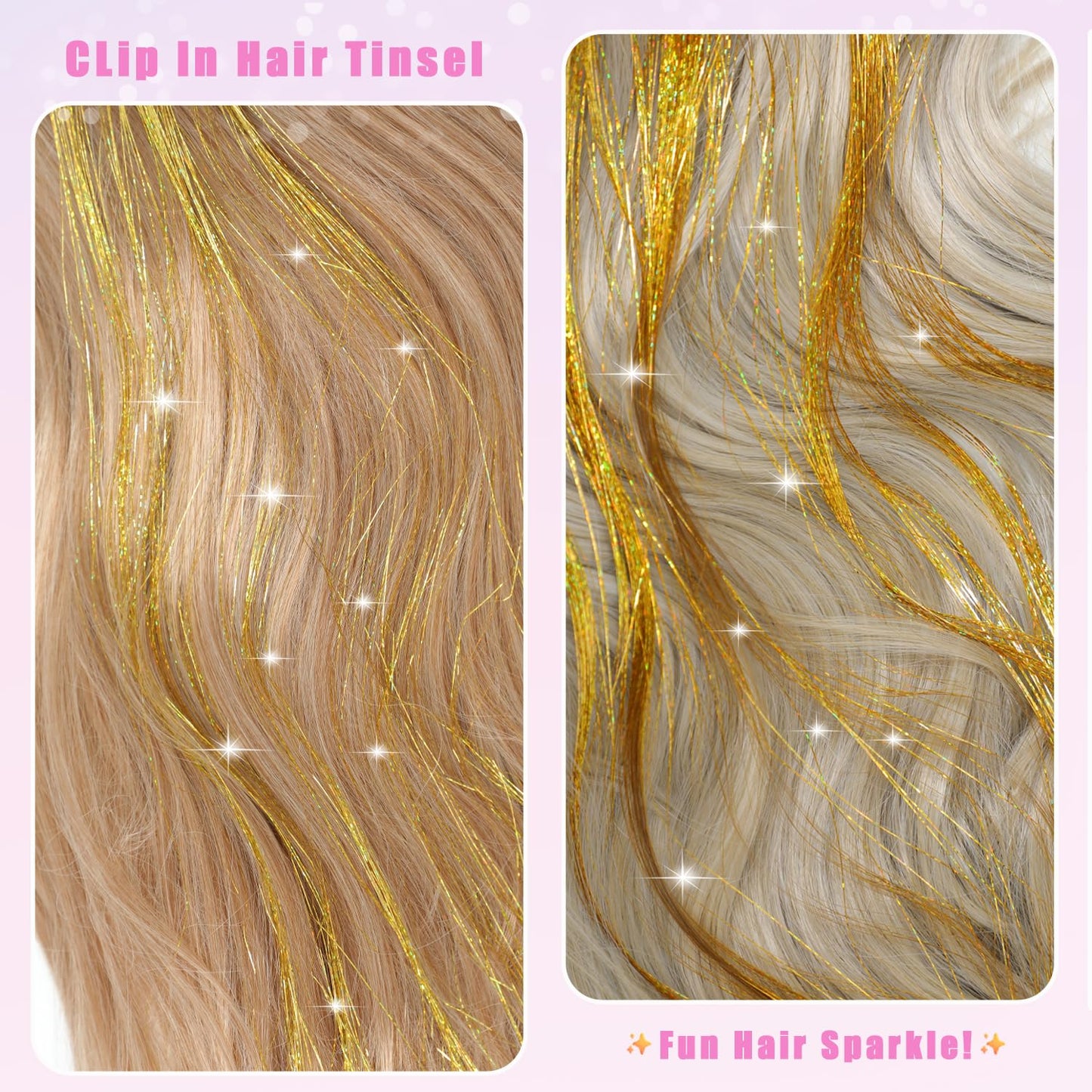 The AuraSparkle Tinsel Extensions - Clip-In Rainbow Sparkle for Instant Glamour + 50% OFF