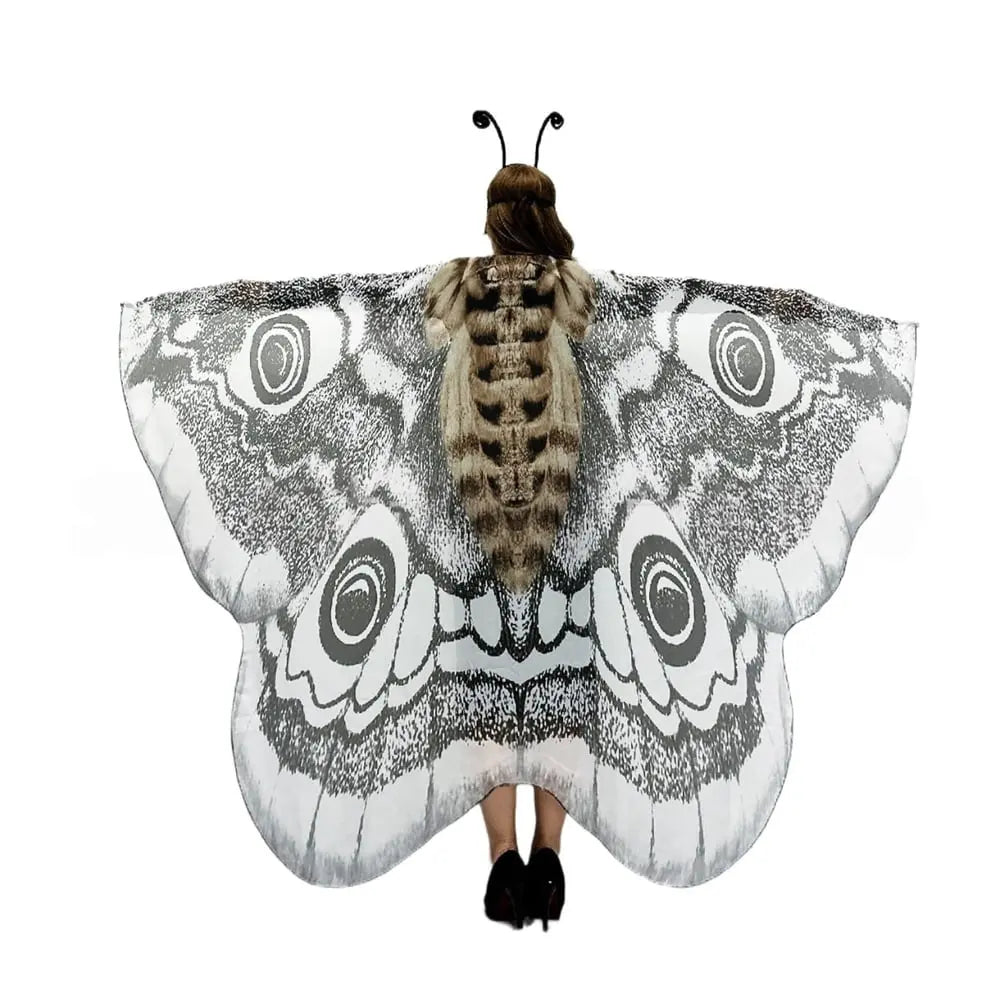 Grey Moth Wings Cape – Mystical Festival & Costume Shawl