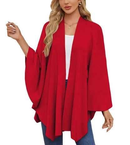 Autumn Women's Elegant Shawl Wraps Soft Open Front Poncho Sweater