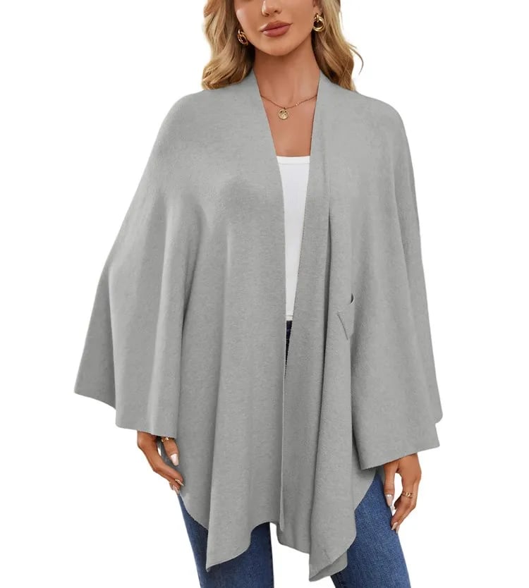 Autumn Women's Elegant Shawl Wraps Soft Open Front Poncho Sweater