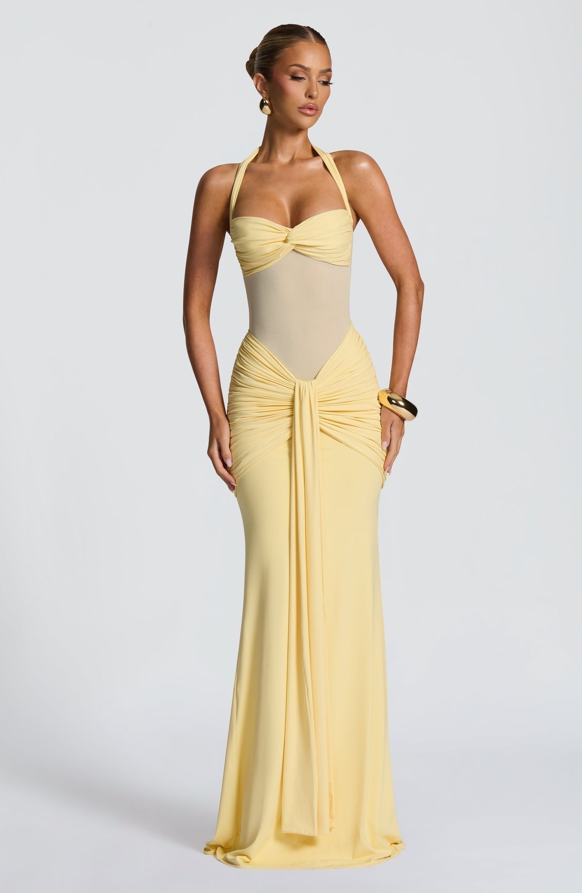 Amalina — Sheer Mesh Maxi Dress with Ruched Waist for Summer Nights