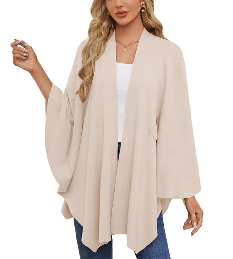 Autumn Women's Elegant Shawl Wraps Soft Open Front Poncho Sweater