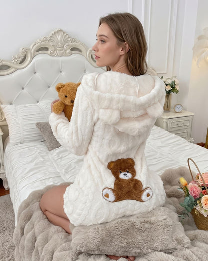 Women's Cozy Bear Plush Hooded Romper Onesie