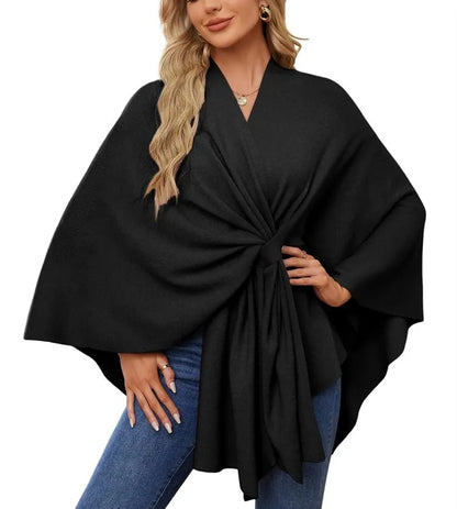 Autumn Women's Elegant Shawl Wraps Soft Open Front Poncho Sweater