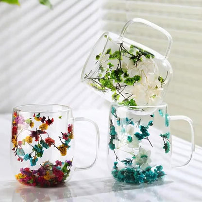 🌸Transparent Double Glass Flower Tea Cup