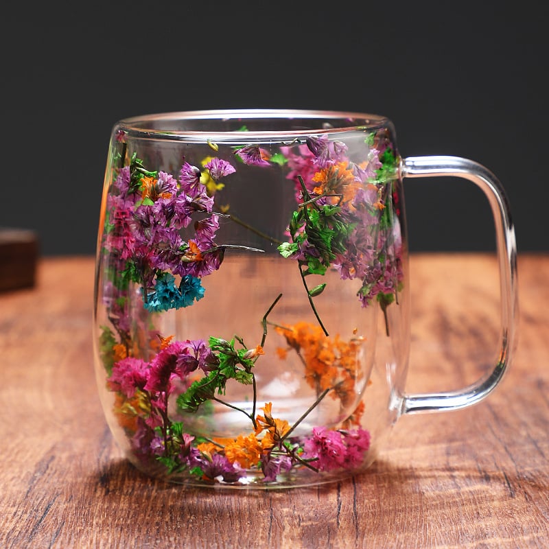 🌸Transparent Double Glass Flower Tea Cup